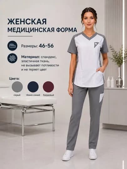 Женская медицинская форма спецодежда медицинская одежда — MCK-SPANDEX1-СЕРЫЙ-XXL