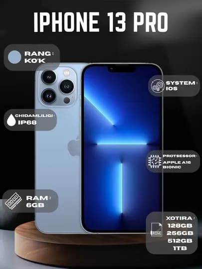 Смартфон Apple iPhone 13 Pro 128, 256, 512 ГБ (глобальная версия) — IMMOBIL-IPH13PRO-СИНИЙ-128GB-Batarey