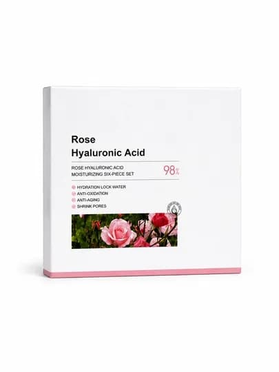 Подарочный набор для ухода за лицом Rose Hyaluronic Acid, 6 в 1 — увлажнение, сияние — SUMCOSM-ATITGUL-АЛЫЙ