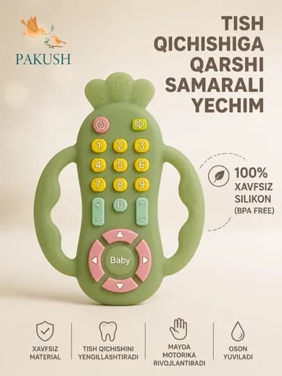 Детский силиконовый пульт-грызунок — PAKUSH-TISHLAGICHBOLALARUCHUN-МЯТН