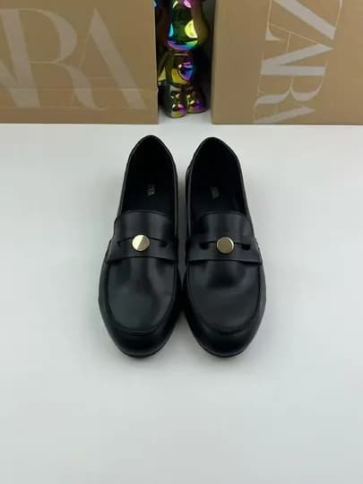 Zara Женские лоферы из эко кожи, прочная, обувь для девочек — БУТИК1-ZARALOFER-ЧЕРН-37