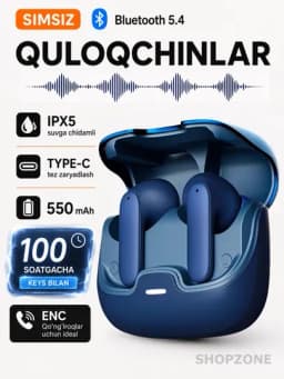Наушники беспроводные, сенсорные с bluetooth для iPhone и Android, YL01 — ZONSHOP-NAUSHNI-СИНИЙ