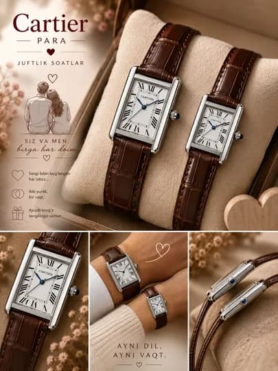Парные часы Cartier. Наручные часы для влюбленных, в подарочной коробке — WTCLINE-PARACARTIER85-СВЕТКОР