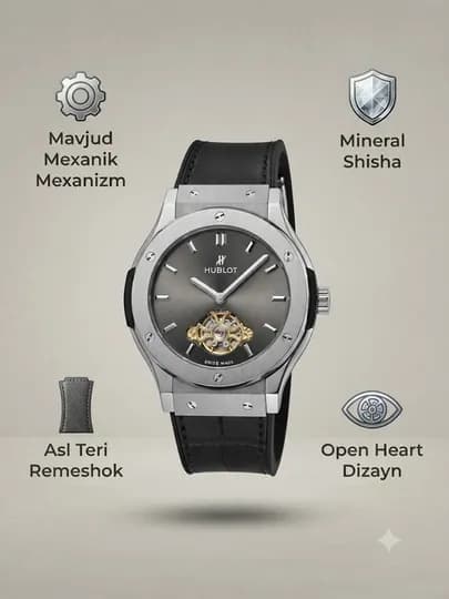Мужские наручные часы Hublot, японский механизм, механика, сапфировое стекло, классический — UNIKALW-0000002-ЧЕРНСТЕ-Oddiy
