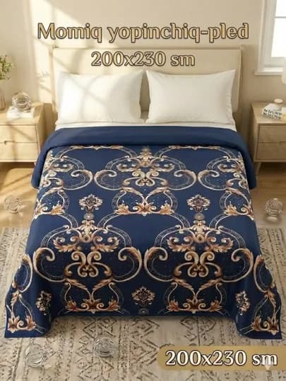 Мягкий плед, одеяло Nestella Home, летнее и осеннее покрывало, 200х230 см — ADYOLN1-MOMIQ-ТЕМНСИН