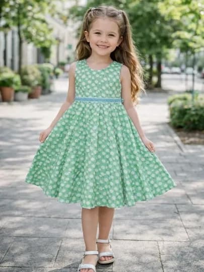 Платье детское для девочки, летний сарафан, хлопок, 3-8 лет, рост 95-130 см — PROKIDS-63221-САЛАТ-7 лет