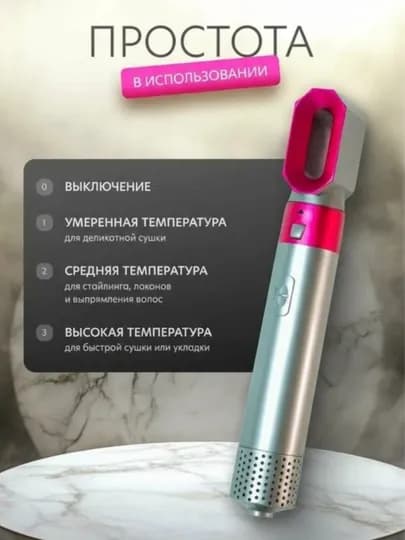 Фен-стайлер 5 в 1 – Сушка, Завивка и Объём, для всех типов волос — 5235689-SDFGHJKL-ОРАНЖ