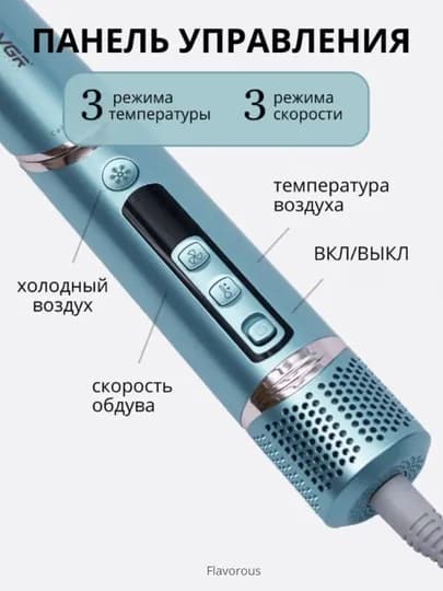 Профессиональный фен стайлер для волос 7 в 1 с насадками — FLV-VGR477-БИРЮЗ